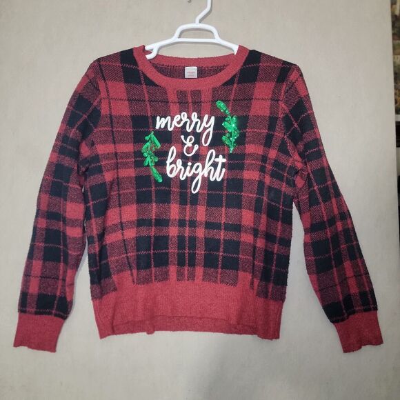 Red Plaid Ugly CHRISTMAS Sweater Merry And Bright Size XL Mistletoe Soft Warm - Picture 7 of 8